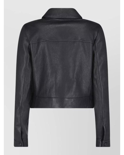 FRAME Black Cropped Leather Coat Collared Long Sleeves