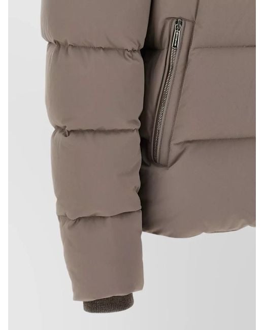Moorer Brown Wool Cashmere Quilted Padded Bomber Jacket for men