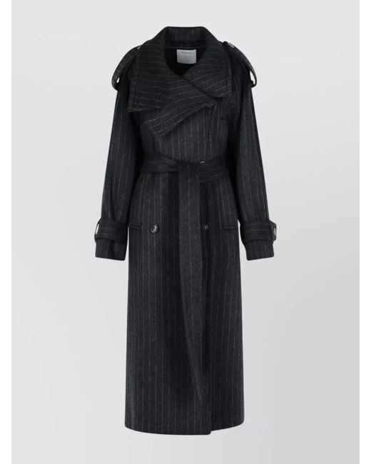 Sportmax Black Wool Pinstripe Trench Coat