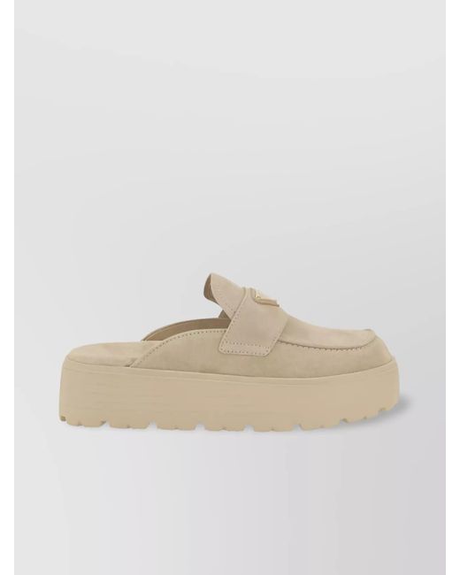 Prada Natural Leather Wedge Loafers