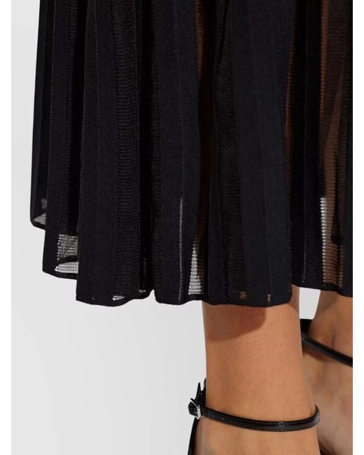 Alaïa Black Sheer Midi Knit Dress Pleated Panels