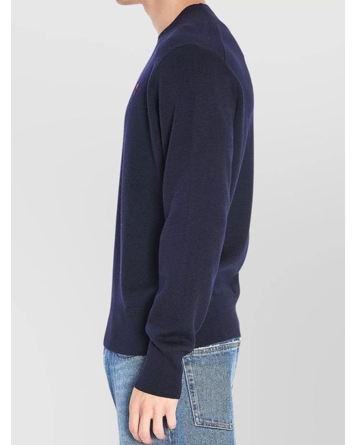 AMI Blue Merino Wool Regular-Fit Crew-Neck Sweater for men