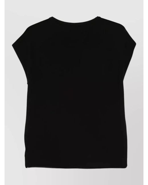 Zanone Black Cotton Crepe Blouse Cap Sleeves Crew Neck