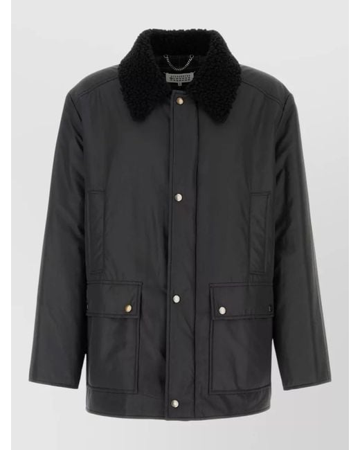 Maison Margiela Black Polyester Padded Jacket Shearling Collar Pockets for men