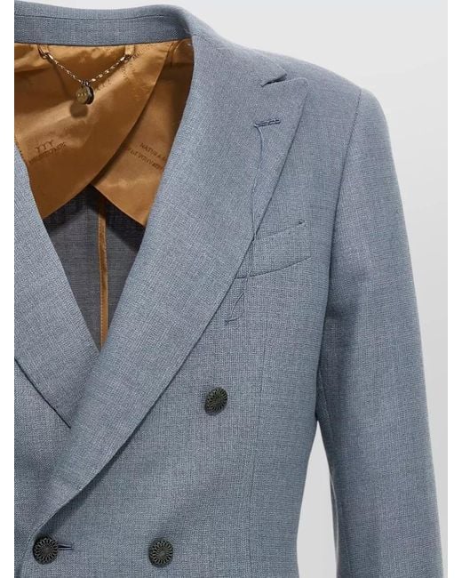 Maurizio Miri Blue Silk Blend Double-Breasted Blazer for men