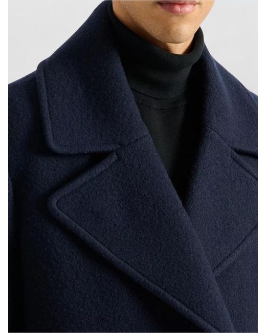 Balmain Blue Double Breasted Coat Notch Lapels Buttons for men