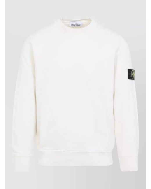 Stone Island White Cotton Fleece Sweater Long Sleeves Crewneck for men