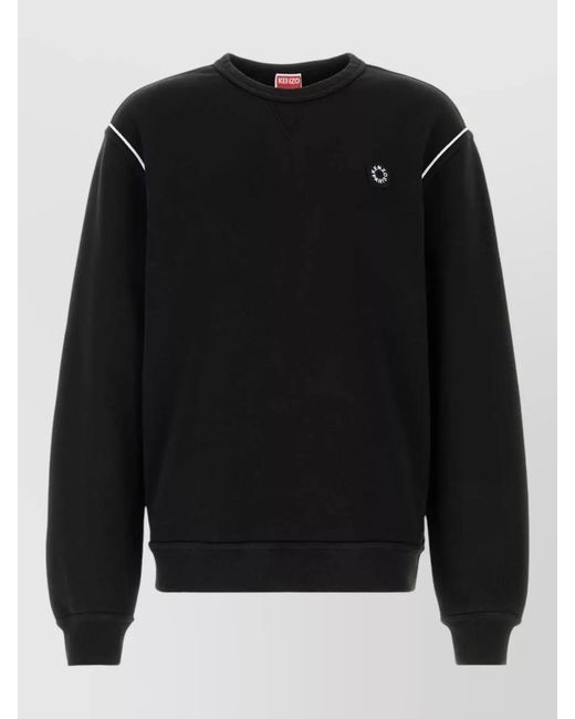 KENZO Black Cotton Sweatshirt Contrast Piping Ribbed Cuffs Hem for men
