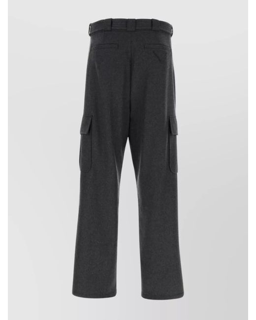 Prada Gray Wool Straight-Leg Cargo Trousers for men