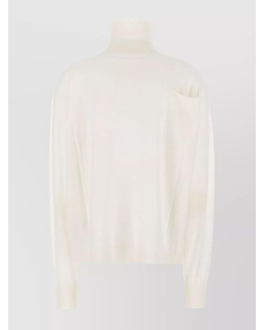 Quira White Wool Ribbed Mock Turtleneck Jumper