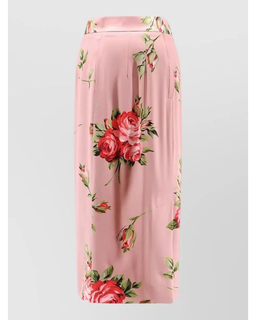 Dolce & Gabbana Pink Silk Floral Print Side Slit Maxi Skirt