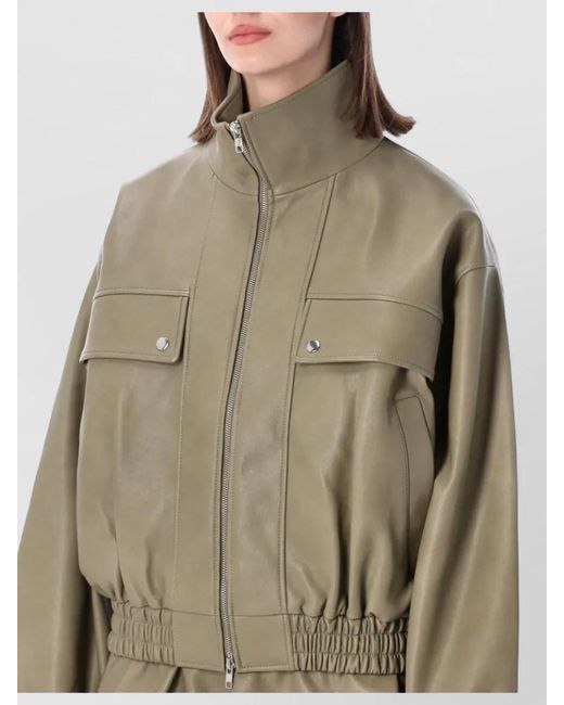 Frankie Shop Natural Nolita Faux Leather Stand Collar Bomber