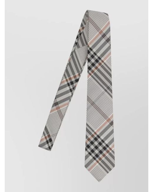 Burberry White Slim Silk Tie Check Pattern Design for men