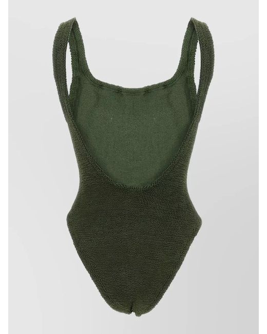 Hunza G Green Scoop Neck Textured Sleeveless Swimwear One Piece