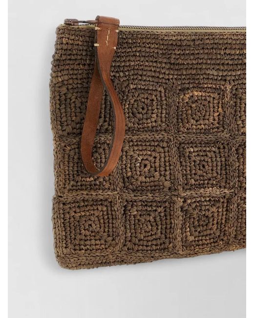 IBELIV Brown Tanala Clutch Bag Woven Square Pattern Wrist