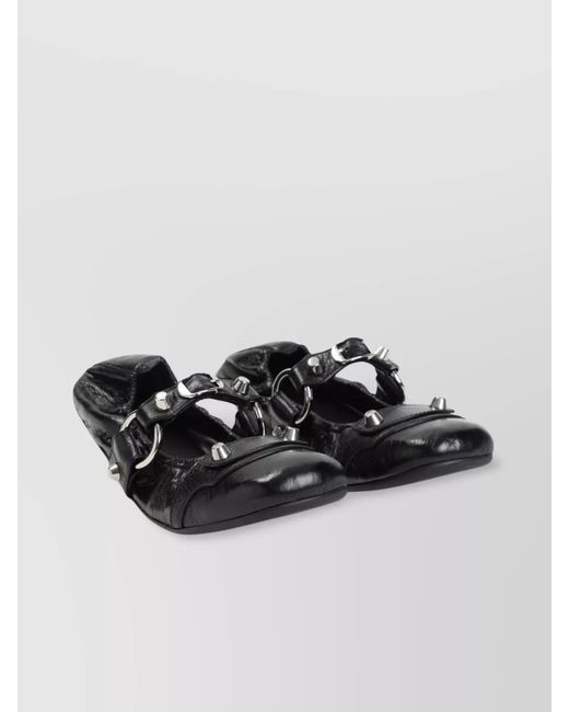 Balenciaga Black Leather City Ballerina Shoes