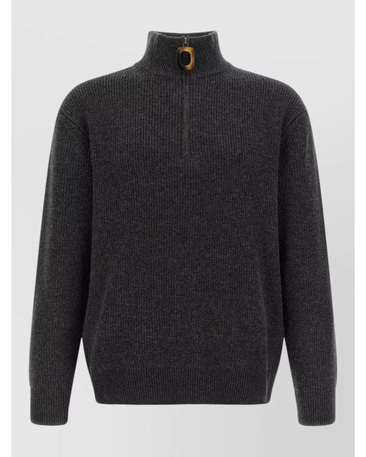 J.W. Anderson Gray Ribbed High Neck Half Zip Knit Sweater for men