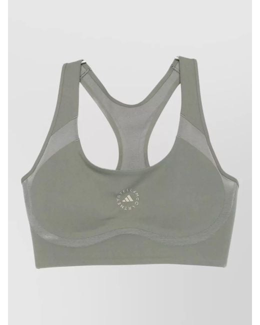 Adidas By Stella McCartney Gray Branded Gym Racerback Seamless Bra Top