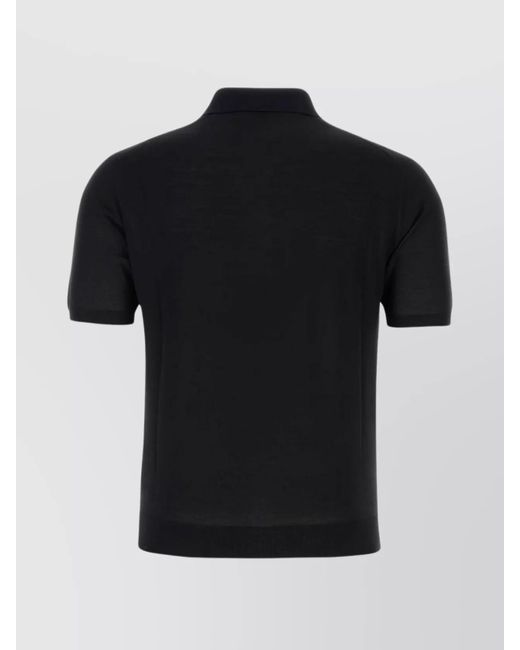 Prada Black Wool Short-Sleeve Polo Shirt for men