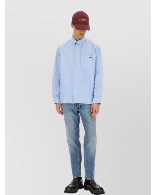 A.P.C. Blue "Mateo" Button-Down Collar Shirt With Cuffed Sleeves for men