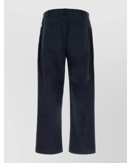 BAZISZT Blue Cotton Straight-Leg Trousers for men
