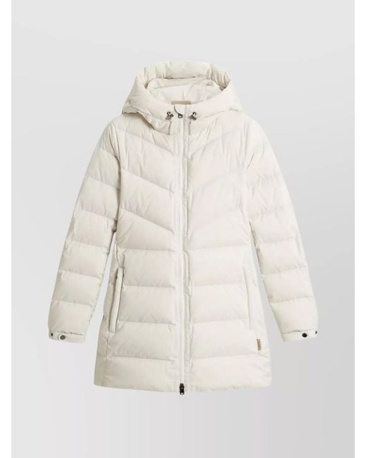 Woolrich Natural Down Hooded Quilted Jacket