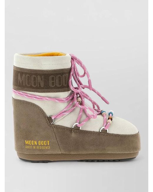 Moon Boot Pink Beaded Suede Ankle Boots