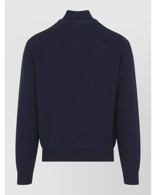 Ralph Lauren Blue High Neck Textured Knit Long Sleeve Sweater for men