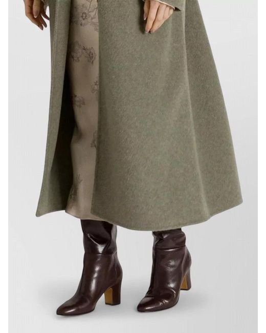 Alberta Ferretti Natural Long Jacket Lapel Collar Side Pockets