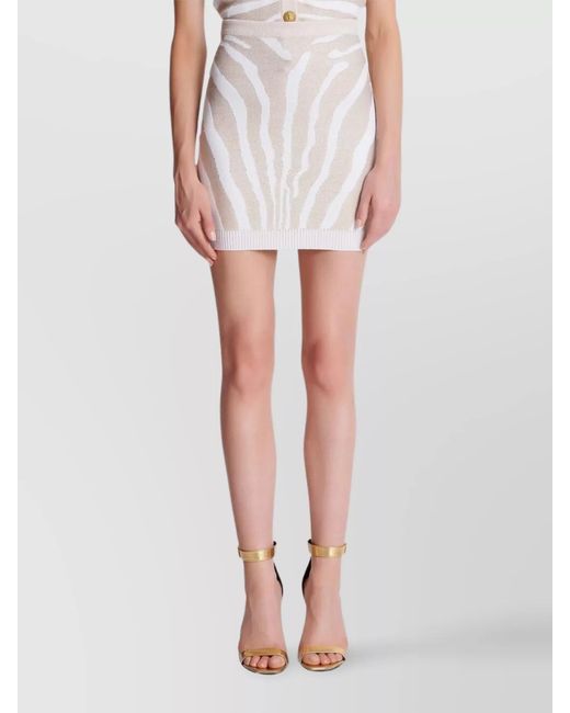 Balmain White Zebra-Print Knitted High-Rise Mini Skirt