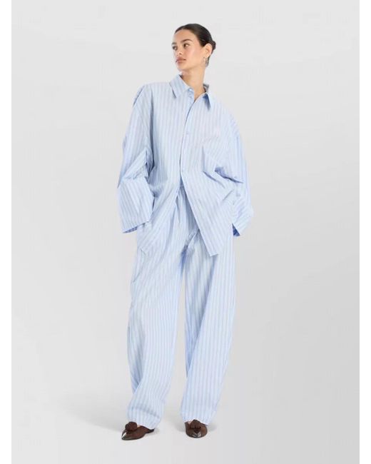 ROTATE BIRGER CHRISTENSEN Blue Striped Cotton Shirt