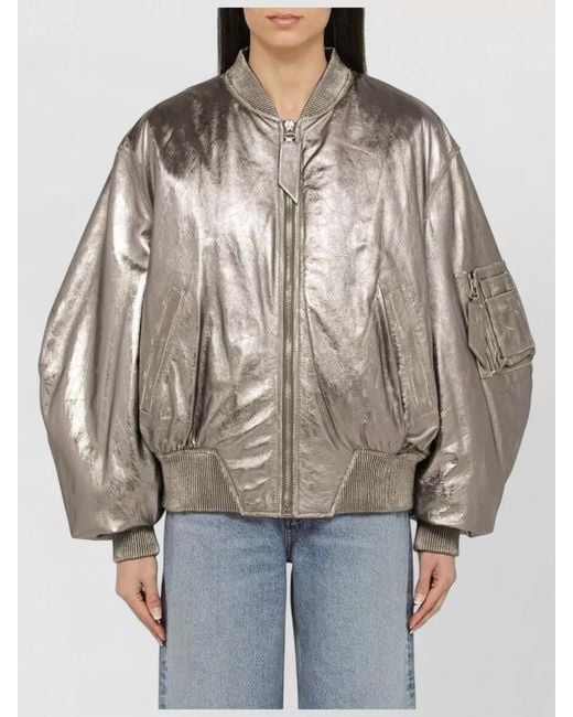 The Attico Brown Lamb Leather Bomber Jacket