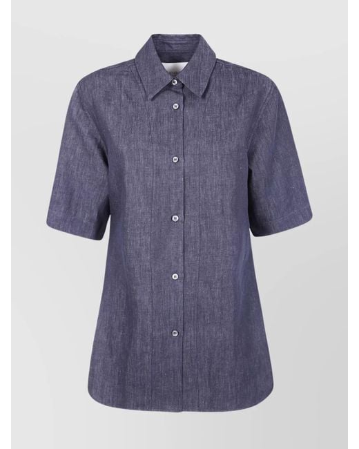 Studio Nicholson Blue Tailored Shirt With Back Yoke And Collared Neck