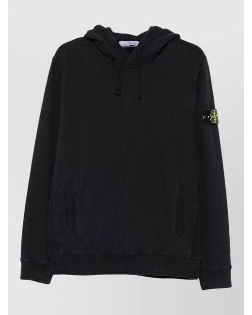 Stone Island Black Hooded Sweatshirt Drawstring Kangaroo Pocket for men