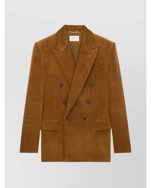 Saint Laurent Brown Corduroy Double-Breasted Blazer