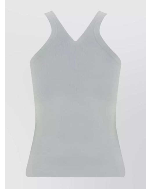 Courreges White Cotton Ribbed Logo-Embroidered V-Neck Tank Top