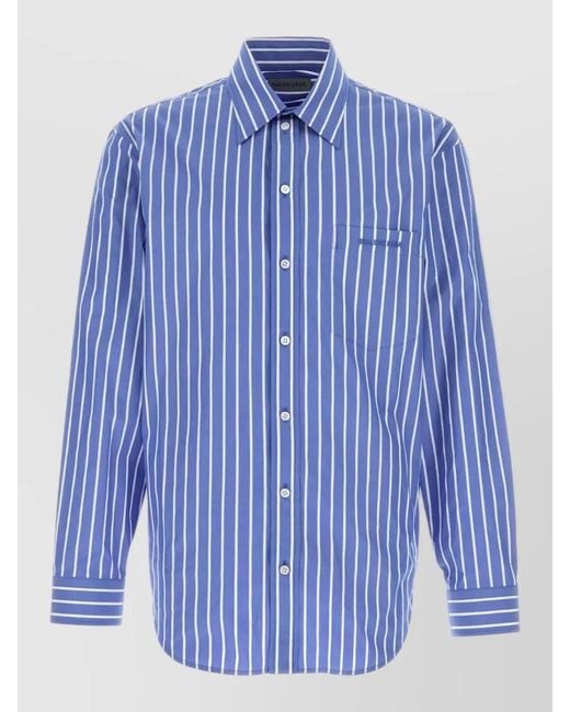 Balenciaga Blue Poplin Shirt Featuring Embroidery Chest Pocket for men