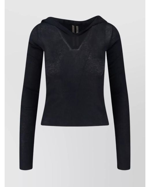 Rick Owens Blue Hooded Top With Short Sleeves And Sheer Fabric
