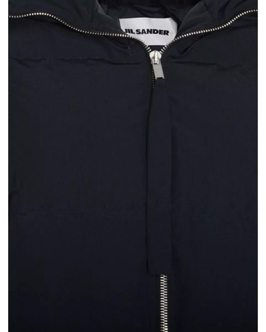 Jil Sander Black Hooded Long Down Jacket Quilted Hem