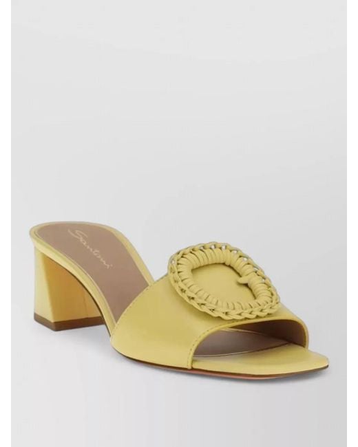Santoni Yellow Leather Asymmetric-Heel Mules