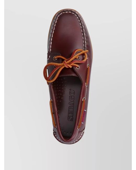 Sebago Red Lace Up Moccasins Rubber Sole Detail