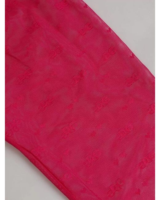 Dolce & Gabbana Red Sheer Logo Waistband Leggings