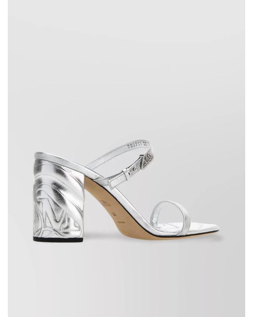 McQueen White Leather Heeled Mules