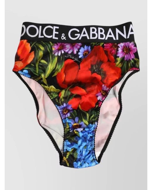 Dolce & Gabbana Red Floral Print High Rise Bikini Briefs