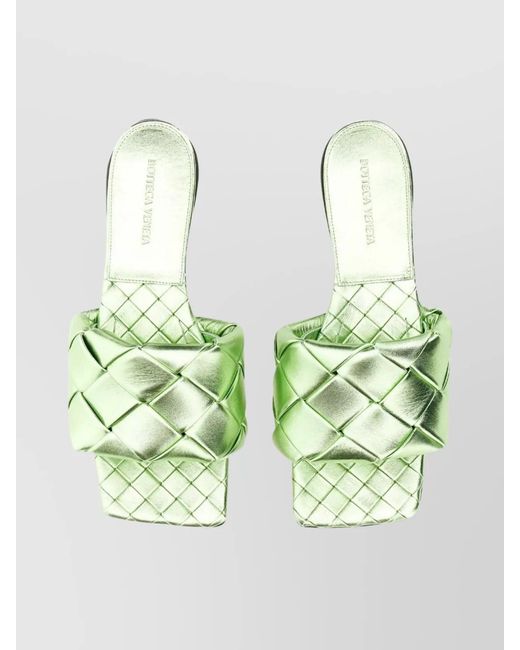 Bottega Veneta Green Leather Woven Flat Sandals
