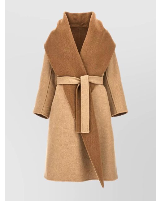 Max Mara Natural 'Senna' Textured Fabric Coat With Large Collar