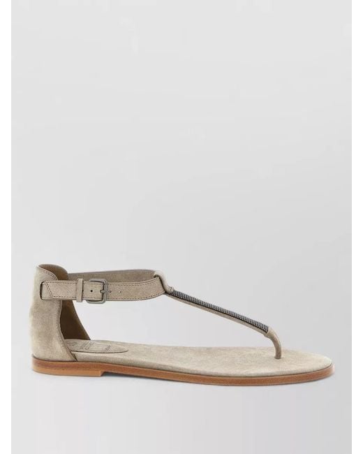 Brunello Cucinelli Natural Monile Strap Flat Suede T Sandals