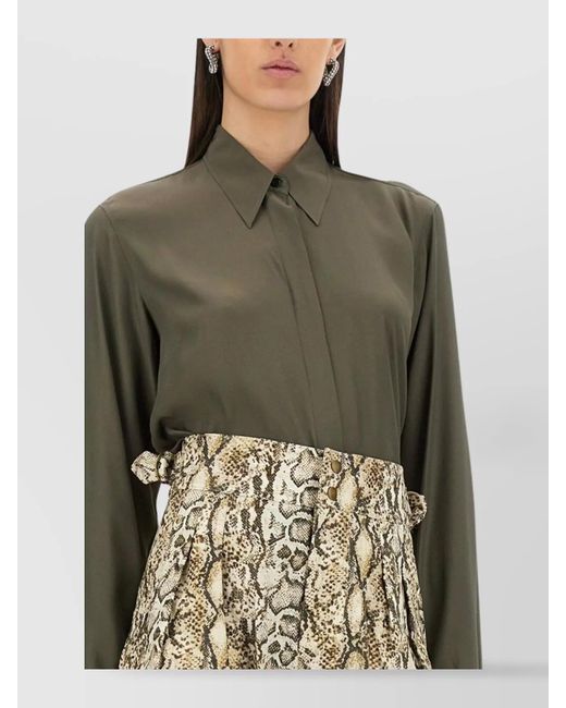 Dries Van Noten Green Silk Blend Satin Regular Fit Shirt
