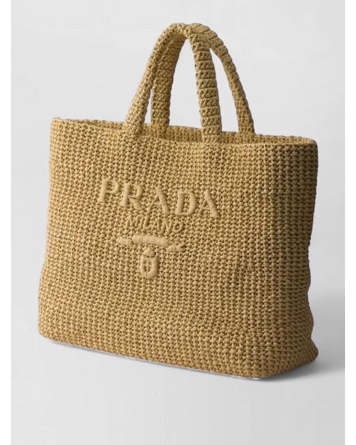 Prada Natural Crochet Tote Bag Rectangular Shape Handles