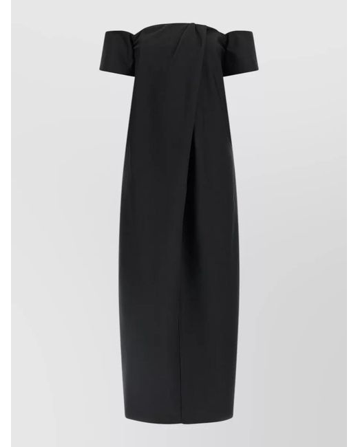 Magda Butrym Black Wool Silk Off-Shoulder Lace-Bustier Midi Dress